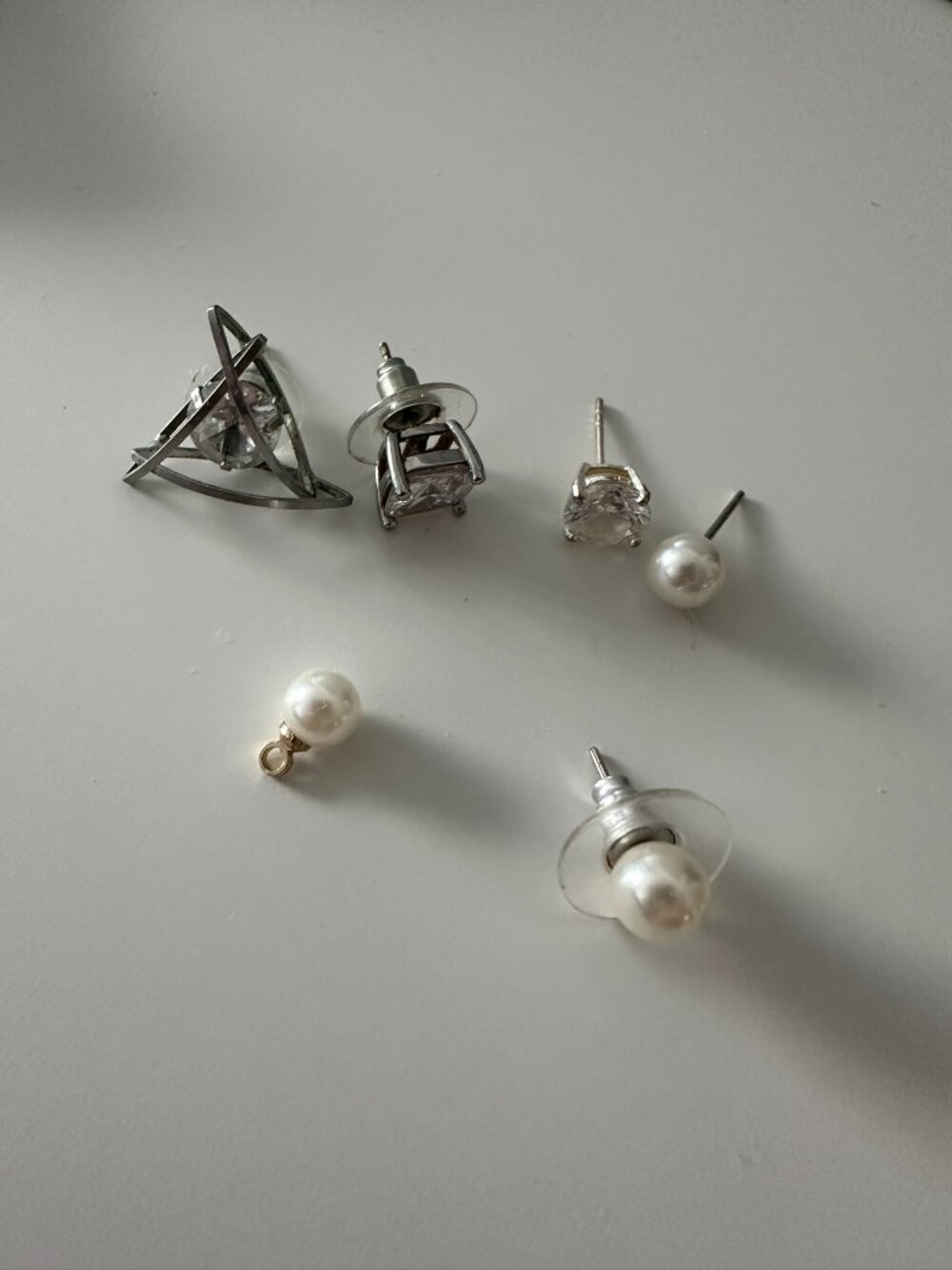 Set of 6 Cubic Zirconia / Pearl / Sterling Silver Stud Earrings